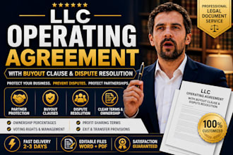 draft a US llc operating agreement with buyout clause and dispute resolution