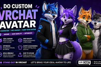 do custom vrchat avatar, vr character, vrc avatar, furry nsfw avatar