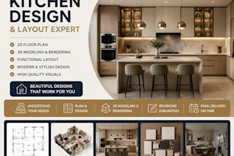 design your kitchen and adjoining room with functional layout and 3d visuals