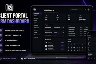 build custom notion client portal, CRM and business dashboard