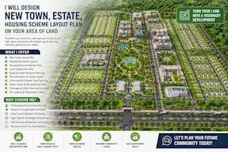 design new town, estate, housing scheme layout plan on your area of land