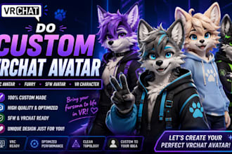 do custom vrchat avatar, vrc avatar, furry nsfw avatar, vr character