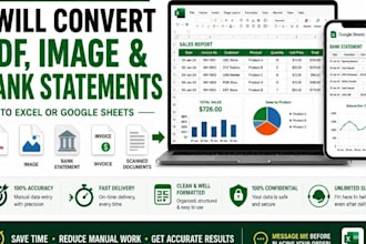 convert PDF, image, or bank statements to excel or google sheets