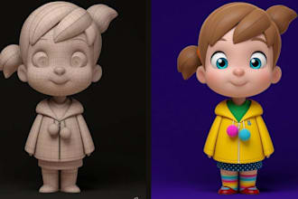 design 3d cute stylized cartoon character modeling for chibi mascot toy model