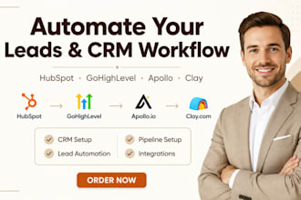 setup hubspot, zoho crm gohighlevel apollo io clay com automation