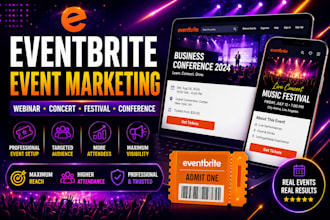 setup and market eventbrite, zoom webinar, concerts, festivals, business events