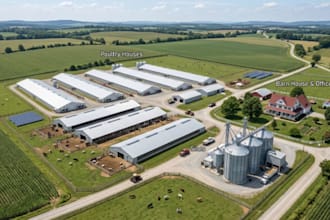 design 3d poultry farm, livestock shed, barn house, silo and animal housing