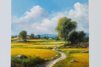 paint landscape in real oil painting on canvas