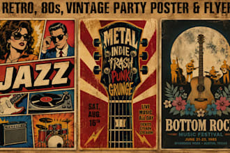design retro flyer, 80s flyer, vintage jazz flyer and poster design