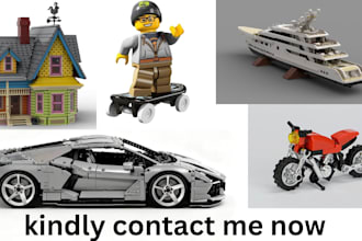 design 3d lego model moc, lego technic car, minifigure, house with instruction