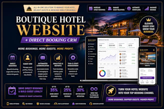 boutique hotel, hospitality, resort website with direct booking, CRM system