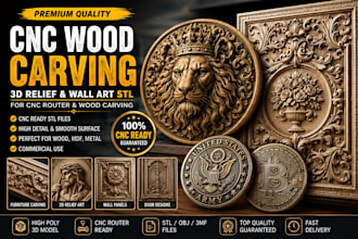 do stunning cnc wood carving, 3d bas relief, engraving model wall art for print