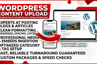 upload articles, format, and optimize blog posts on wordpress