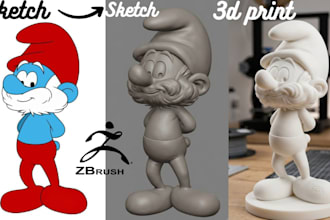 custom 2d image photo sketch to 3d printable stl model stylized character sculpt