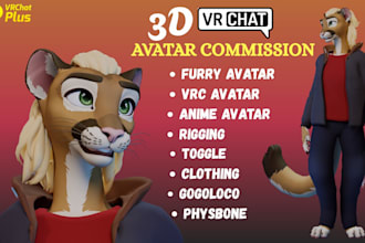 create custom vrchat avatar, furry vtuber model, anime vrchat avatar