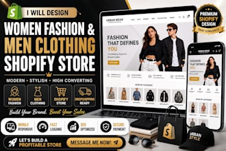 design fashion shopify store, clothing website, women and men clothing store