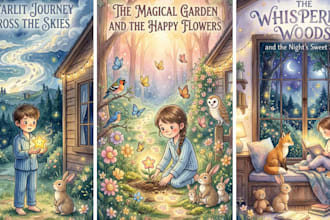 create soft watercolor children storybook, bedtime story illustrations
