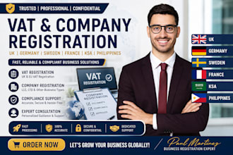 do vat and company registration in UK eu ksa  philippines ,germany ,france