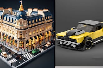 do 3d lego moc model, technic car, house, minifigure with manual instructions