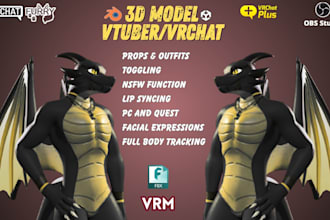 create realistic 3d furry vrchat avatar, furry nsfw model, vtuber 3d model