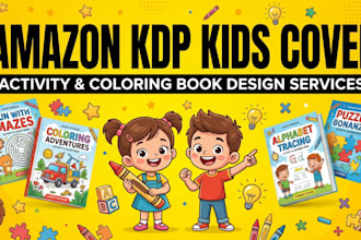 design fun colorful kids activity book cover for KDP