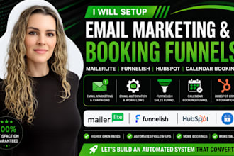 setup mailerlite email marketing, funnelish, hubspot, calender booking funnel