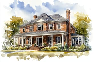 create house and building photo into watercolor art
