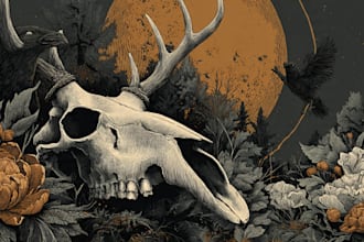 draw a detailed dark art rock gothic illustration