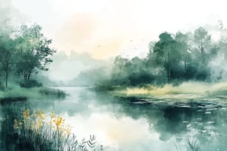 watercolor landscape on paper