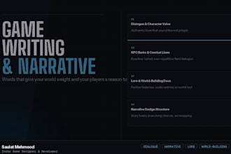 write game dialogue, lore, and narrative design for your indie game