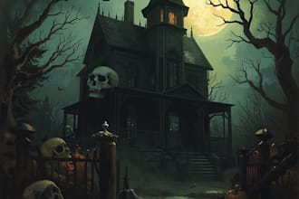 draw dark art, horror, halloween, haunted house or skull