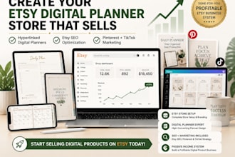 design editable etsy digital planner, hyperlinked goodnotes journal, printable