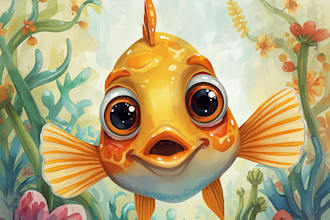 draw cute and artistic watercolor fish portrait