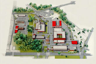 draw a map of the site plan, office, collage, school