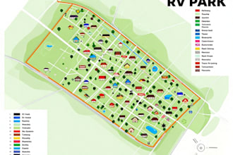 draw rv park map and campground map in vector illustrator