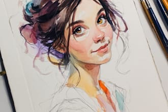 draw watercolor portrait painting