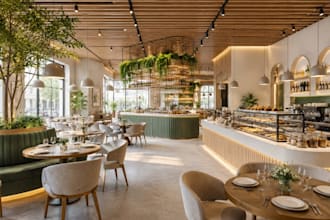 do restaurant cafe bakery bar interior facade 3d rendering