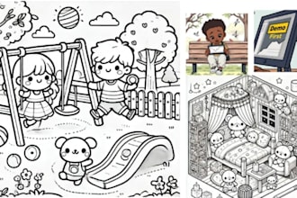 create cute children coloring book pages in bobbie goods and coco wyo style KDP