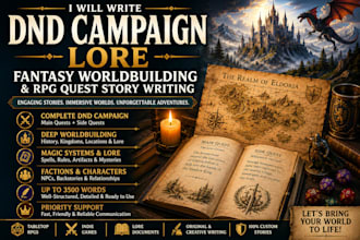 write dnd campaign lore fantasy worldbuilding and rpg quest story writing online