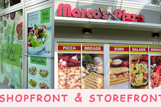 design window graphic, shop front and store front design or glass sticker