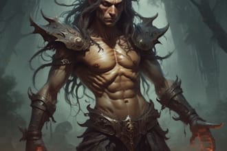 draw your character in a dark fantasy, horror or manga style