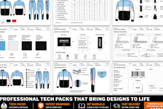 create garment technical design flat sketches patent drawings technical drawings