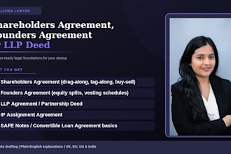 draft shareholders agreement, founders agreement or llp deed