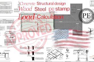 do wood steel concrete structural design, load calculation pe stamp permit USA