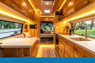 render 3d motorhome rv camper van interior,  luxury mobile home visualization
