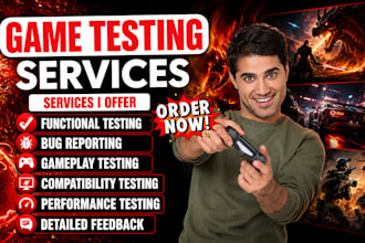 do game testing, bug testing, game review, playtest game for gameplay feedback