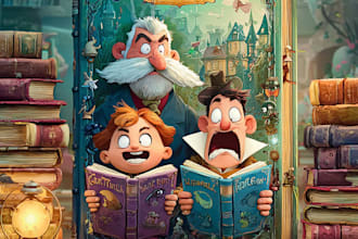 illustrate a fun cartoon book cover for kids stories