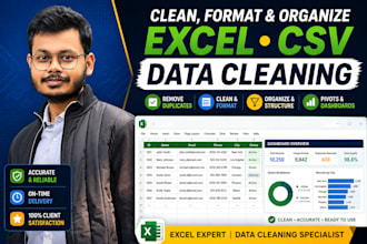 clean, merge, organize and format excel, CSV and database files
