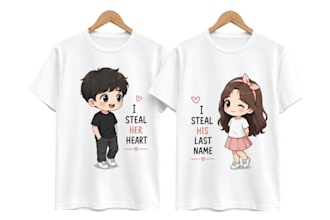 design cute chibi couple tshirt artwork