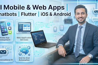 develop ai mobile app, ai website, chatbot, flutter app, ios and android app
